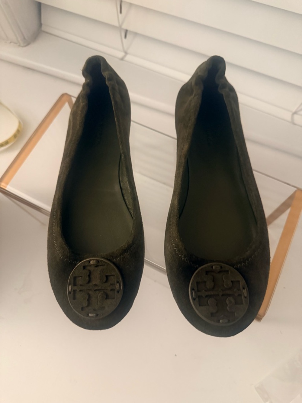 Tory Burch Dark Olive Suede Minnie Travel  Flats - 6M